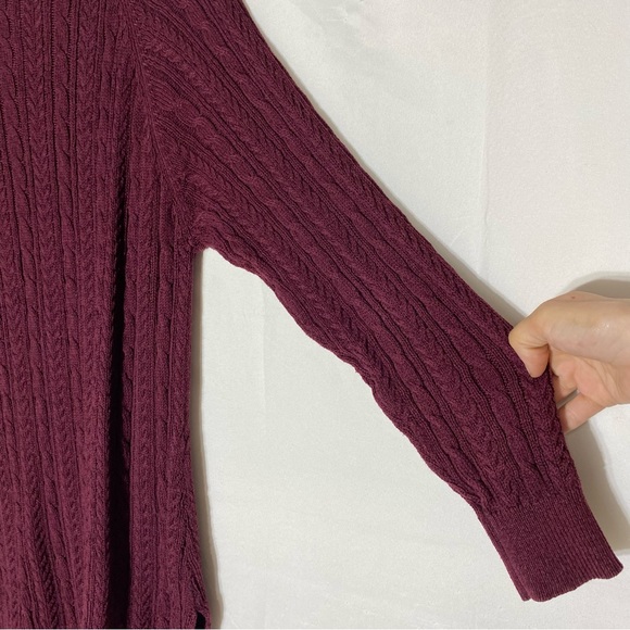 Bleu Gray Burgundy Cable Knit Crew Neck Sweater L - Picture 11 of 15